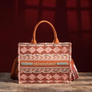 Montana West Geometric Tote - Orange and Brown
